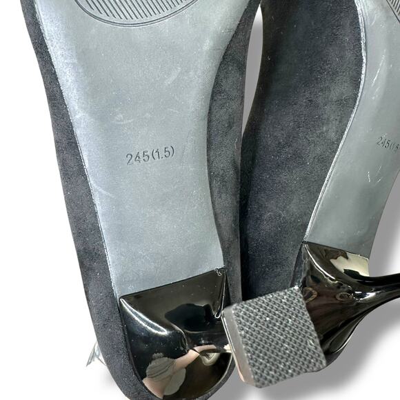 MEI TI MENG Black Embellished Pointed Toe Flared Heel Mengmei Stiletto Pumps - Picture 10 of 14